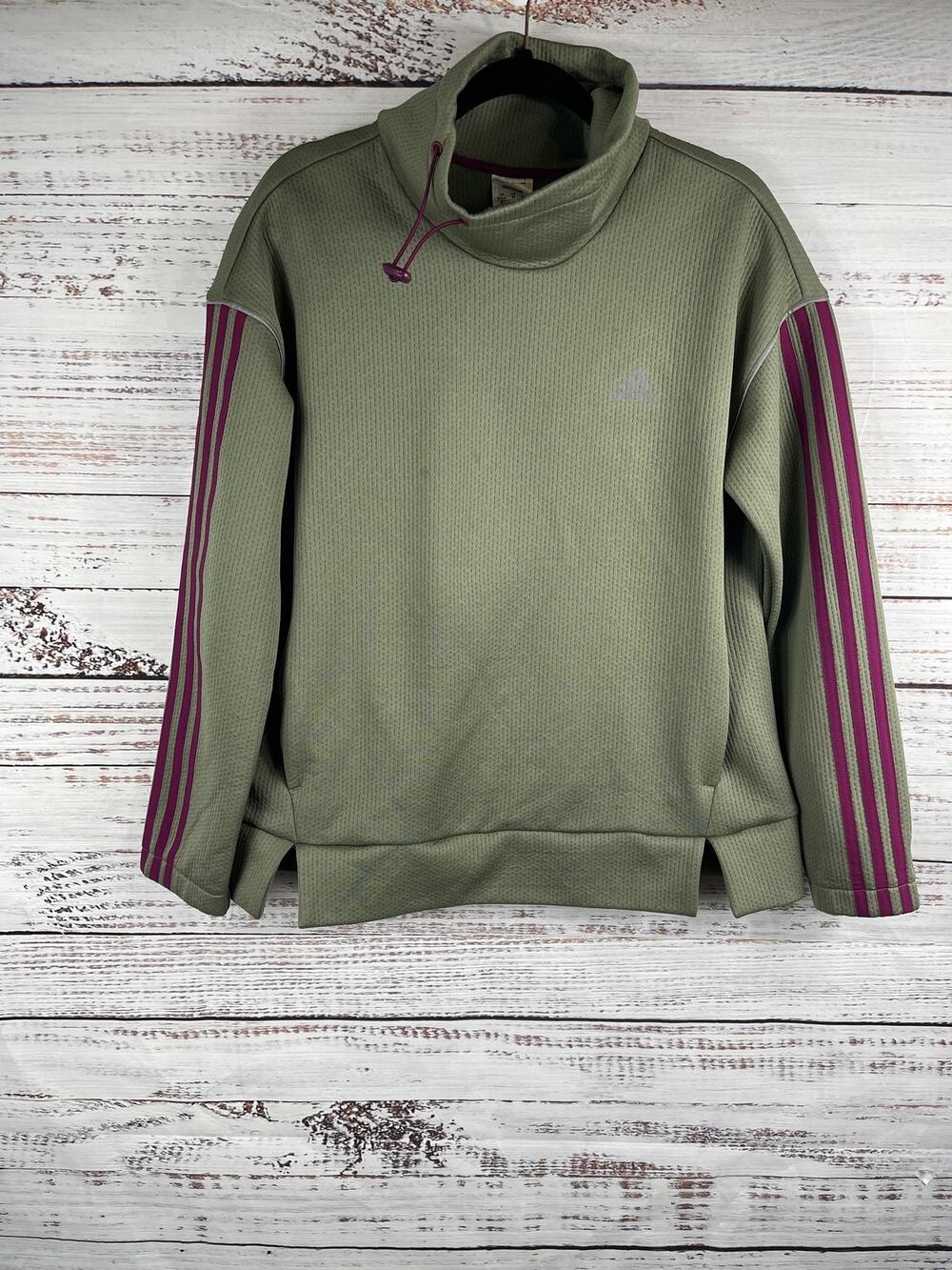 Adidas Pullover Sweater Women's Size M 3 Stripe Funnel Neck Athletic Cozy Top - Picture 1 of 7